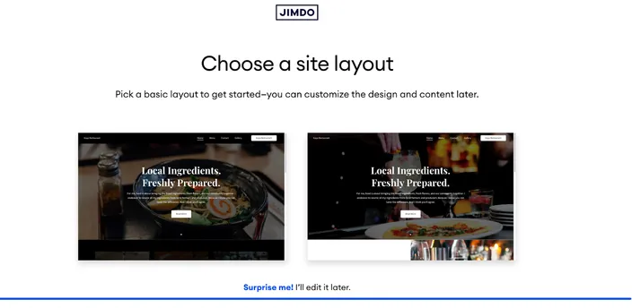 Final layout selection in Jimdo AI site builder