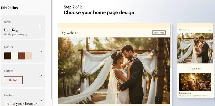 Final photography website layout with HostAfrica website builder