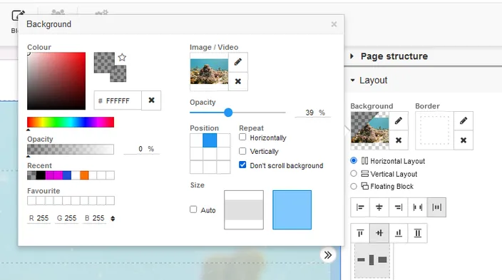 Header image background settings