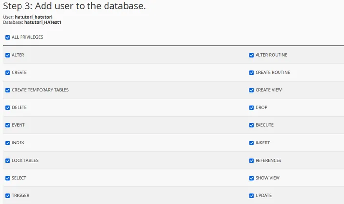 MySQL Database Wizard decide which privileges are allowed
