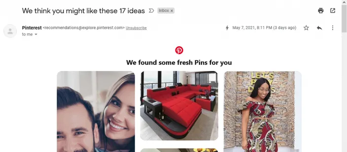 Gmail message open in the inbox, with the reply button and the three-dot menu at the top right