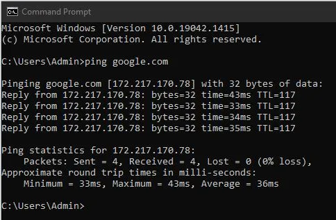 ping internet connection test