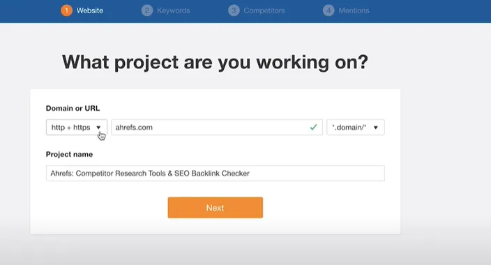 ahrefs new project domain protocol