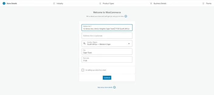 screenshot WooCommerce form for store details