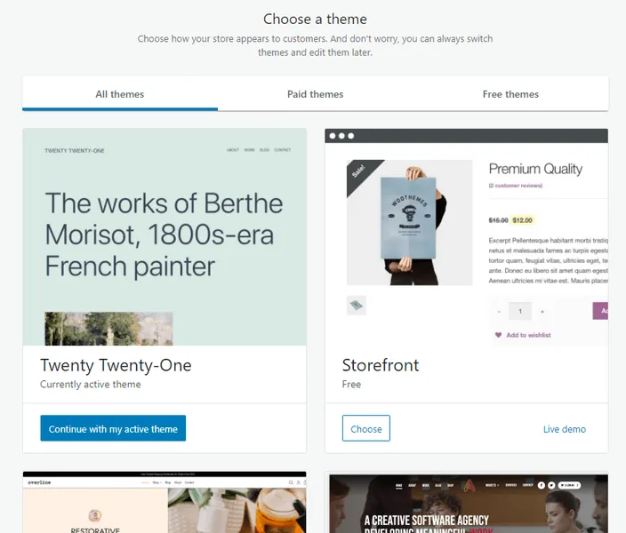 screenshot WooCommerce theme options