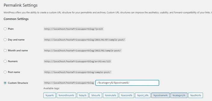 Now choose the permalink and save the changes.