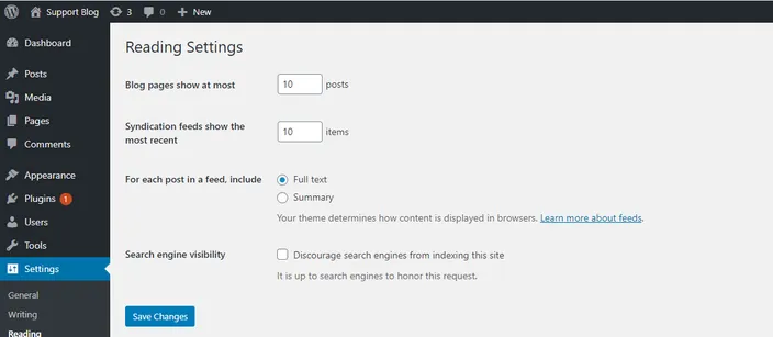 Go to Settings - Reading.