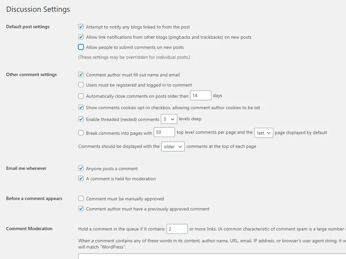 Check or uncheck the box that says Allow people to submit comments on new posts to enable or disable comments.