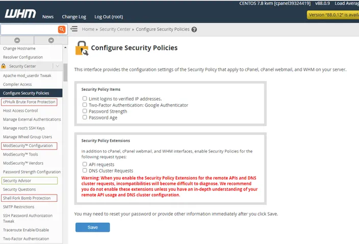 configure security policies