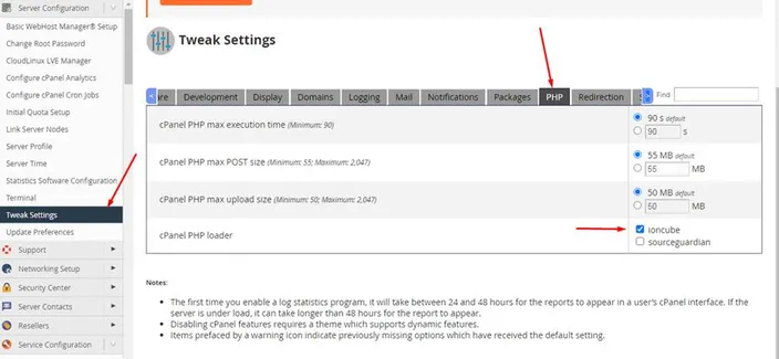 tweak php settings