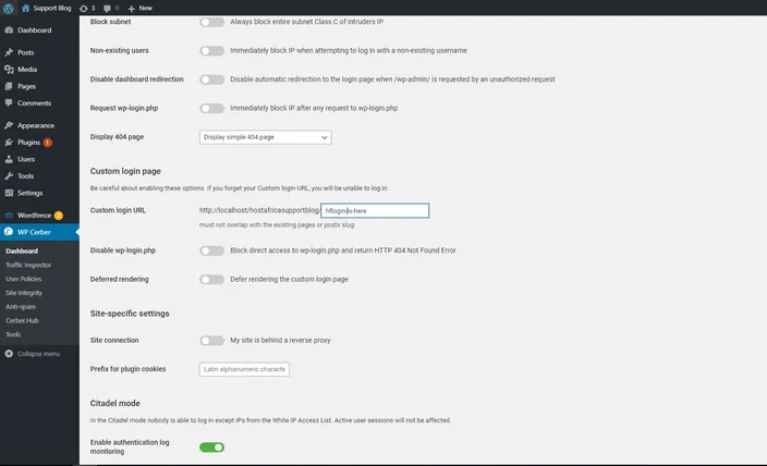 Scroll down to the Custom login page section to define a Custom login URL for your website.