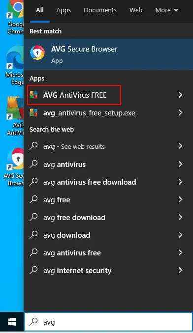 Windows search AVG