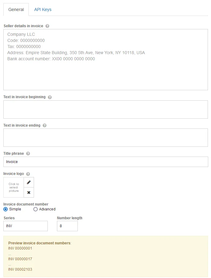 The invoice window the details how invoices are presented to clients
