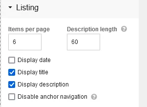 Listing tab for the blog element that allows you to edit details