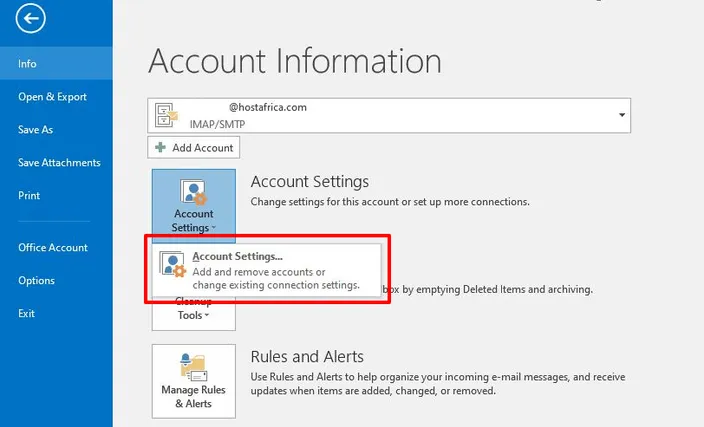 outloook account information