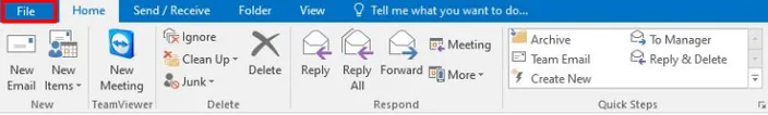 outlook menu file tab