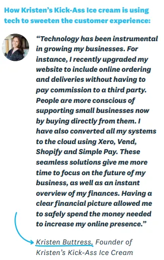 A quote from the Xero small businesses report talking about tech benefits