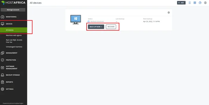 cloud management console screenshot