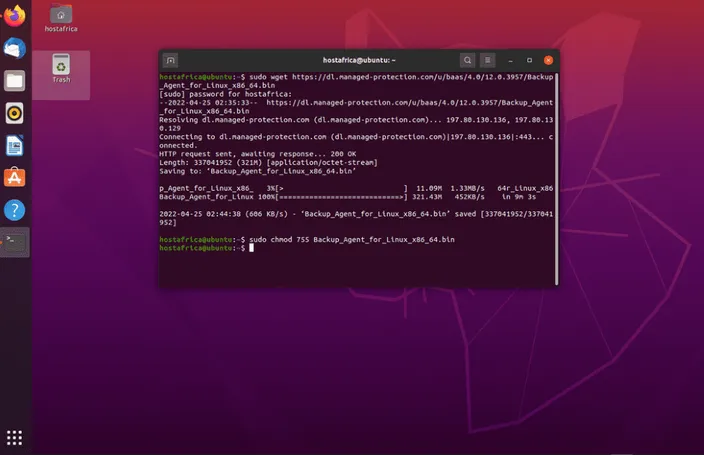 ubuntu terminal screenshot of command