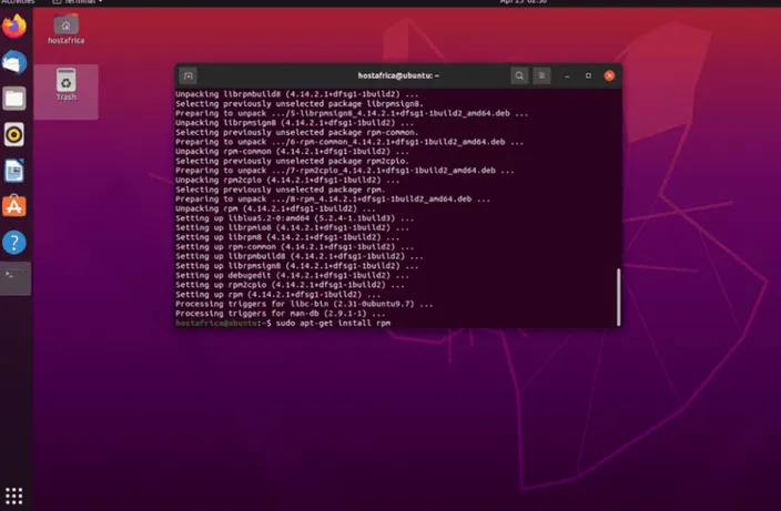 ubuntu terminal screenshot of command