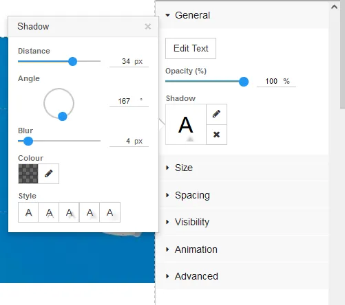 Editing the header text and adding a blur & shadow function