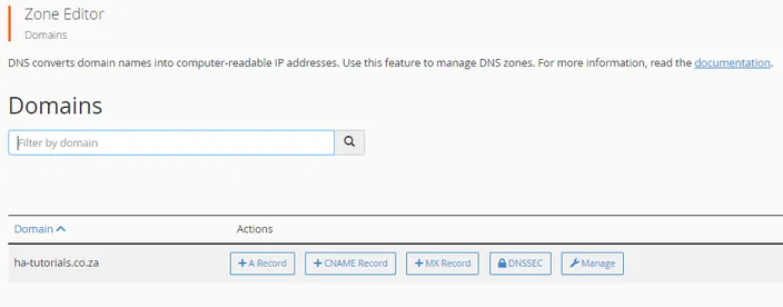 Navigating to Zone Editor via cPanel
