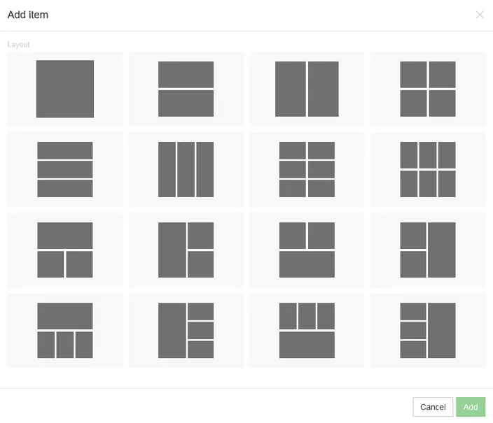 The Layout section from the website builder