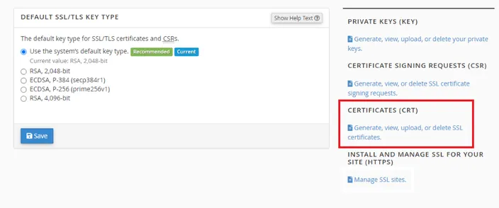 A navigation area in cPanel directing users to their security need