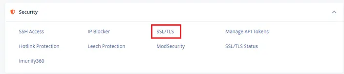 The security section of cPanel client home page
