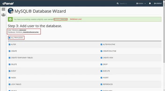mysql wizard step 3
