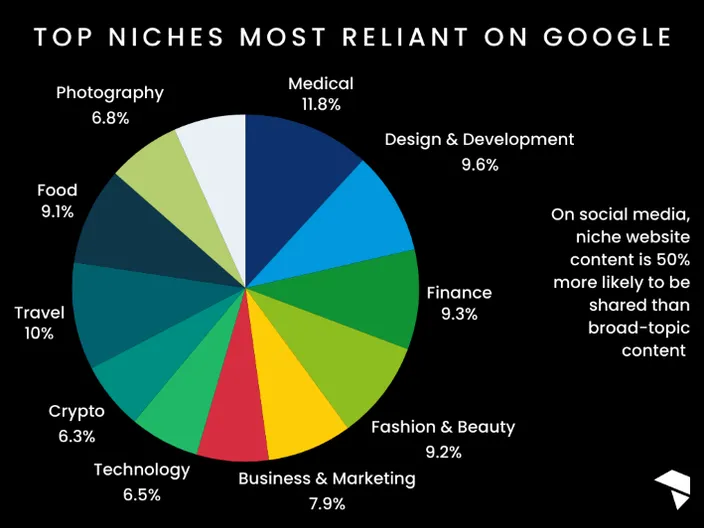 a pie chart showing the niches most reliant on Google