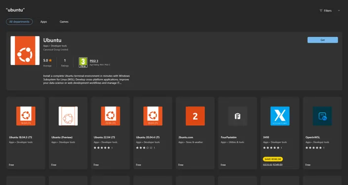ubuntu wsl windows store location screenshot