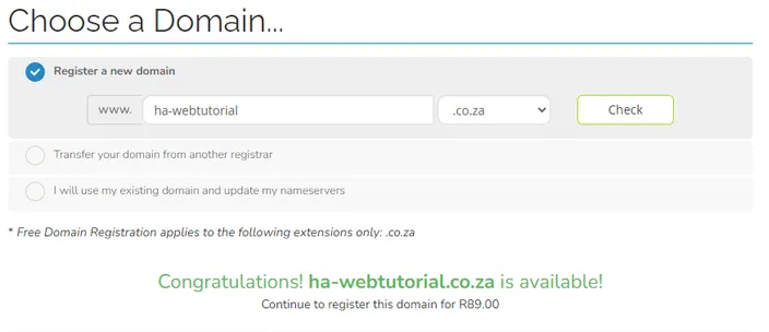 choose a domain screenshot