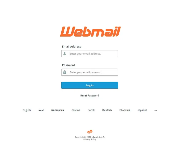 webmail login screen