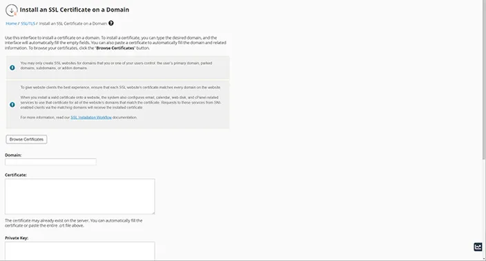 WHM Install an SSL Certificate on a Domain Dashboard