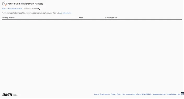 WHM Parked Domains Dashboard