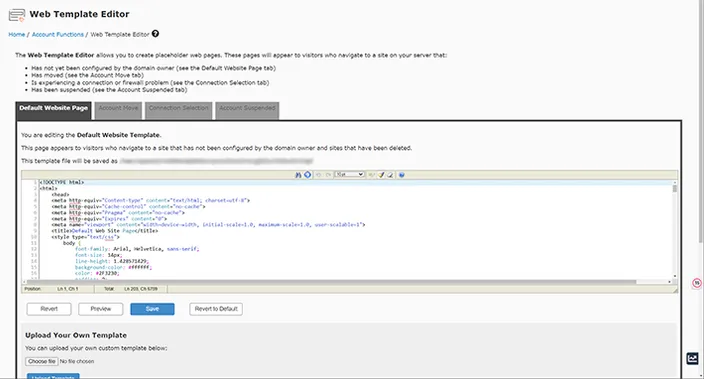 WHM Web Template Editor Dashboard