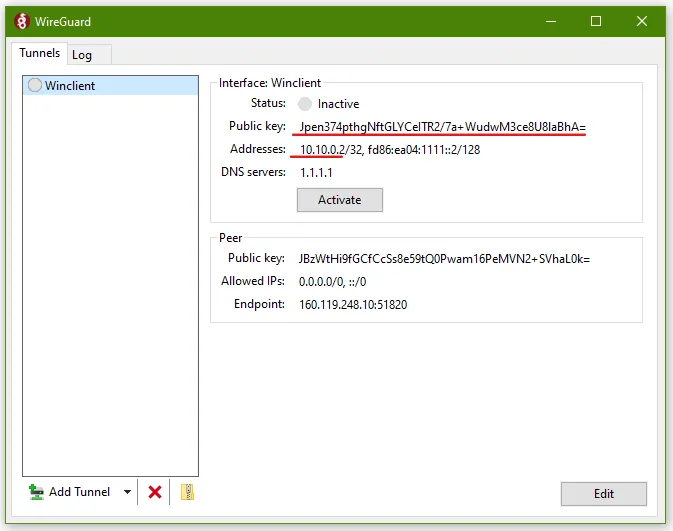 Windows WireGuard tunnel