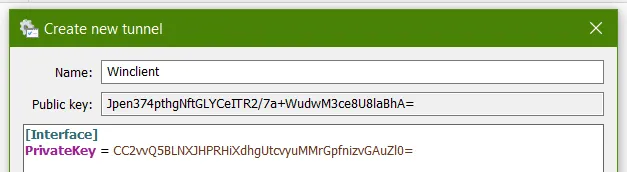 Windows new WireGuard tunnel client keys