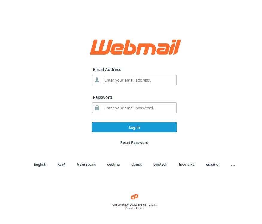 webmail login screen