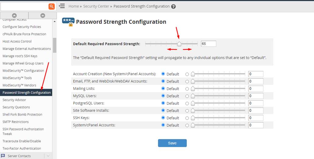 password strength config