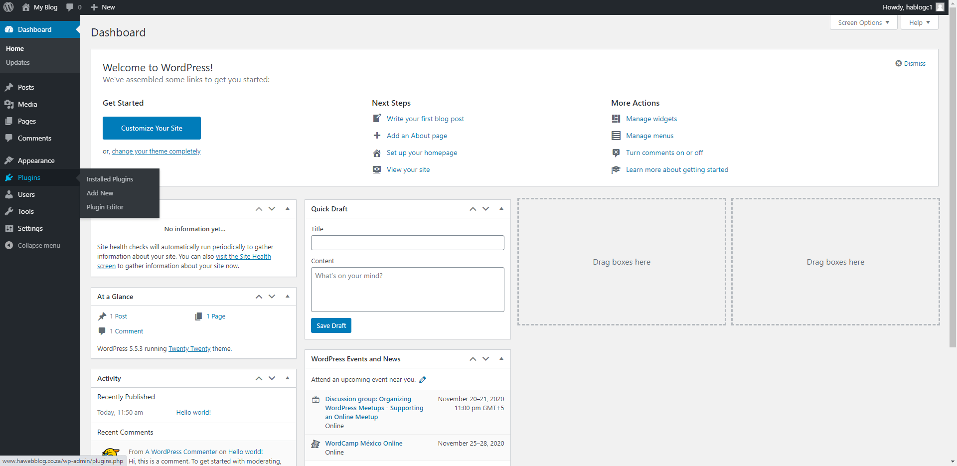 From the WordPress dashboard, go to Plugins and then click Add New.