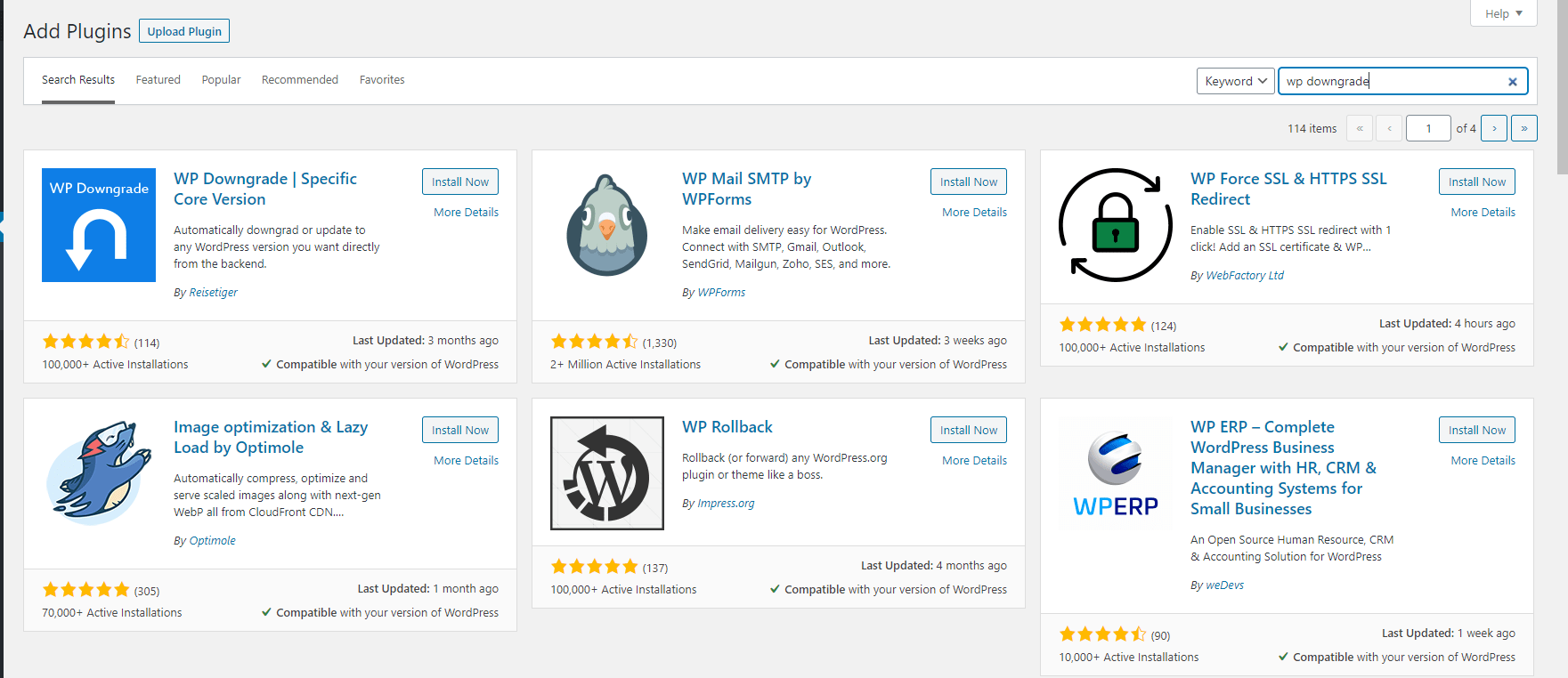 Search for WP Downgrade and click Activate.