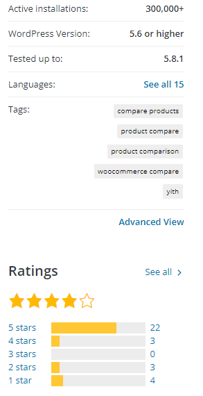 YITH WooCommerce Compare key specs from WordPress