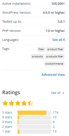 Woof – Products Filter for WooCommerce key specs from WordPress