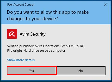 Avira Security make changes to your device