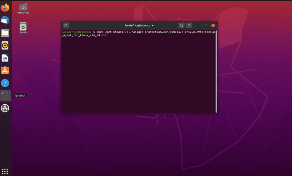 ubuntu terminal screenshot of command