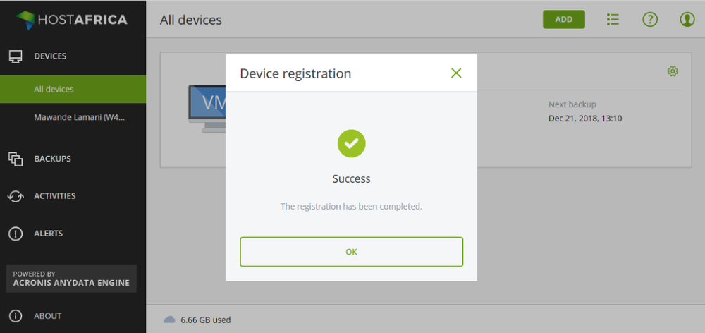 device registration screenshot
