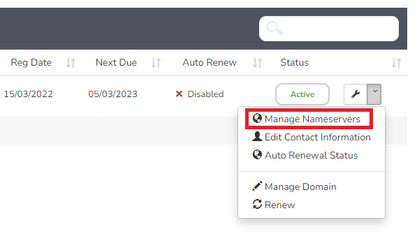 Navigating to Manage Nameservers in WHMCS