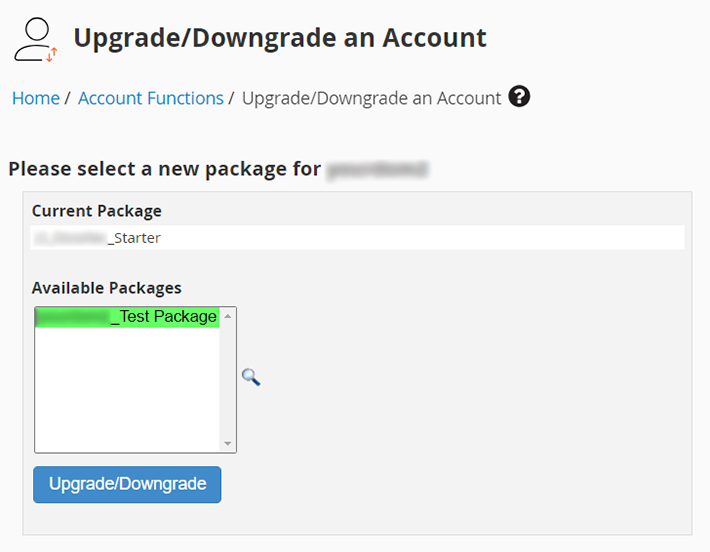 WHM Upgrade/Downgrade an Account